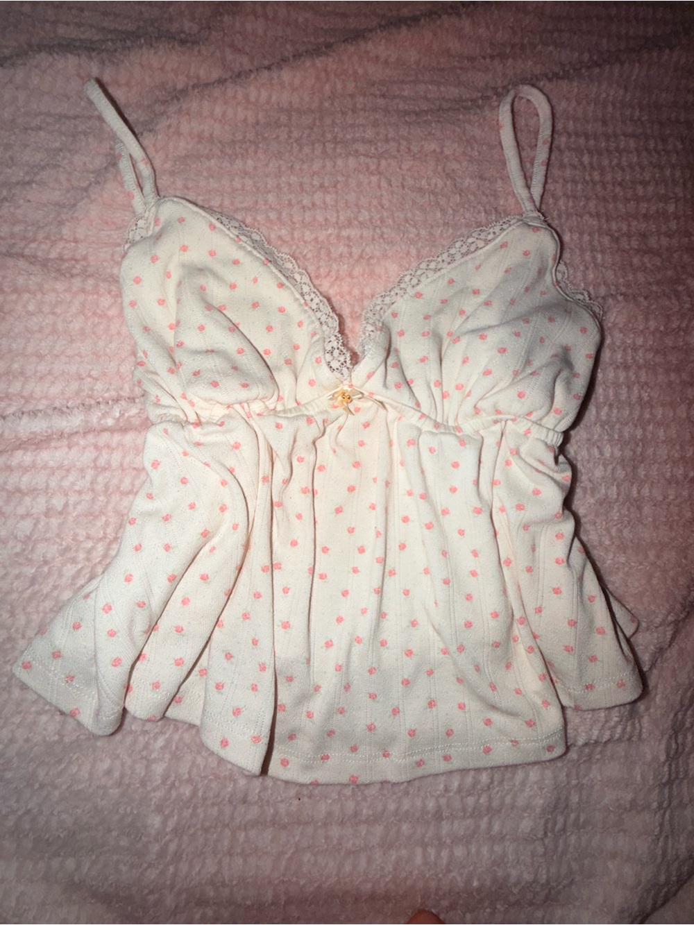 Pink Rose Cream Camisole with Pink floral Print and blue dots - Picture 5 of 8